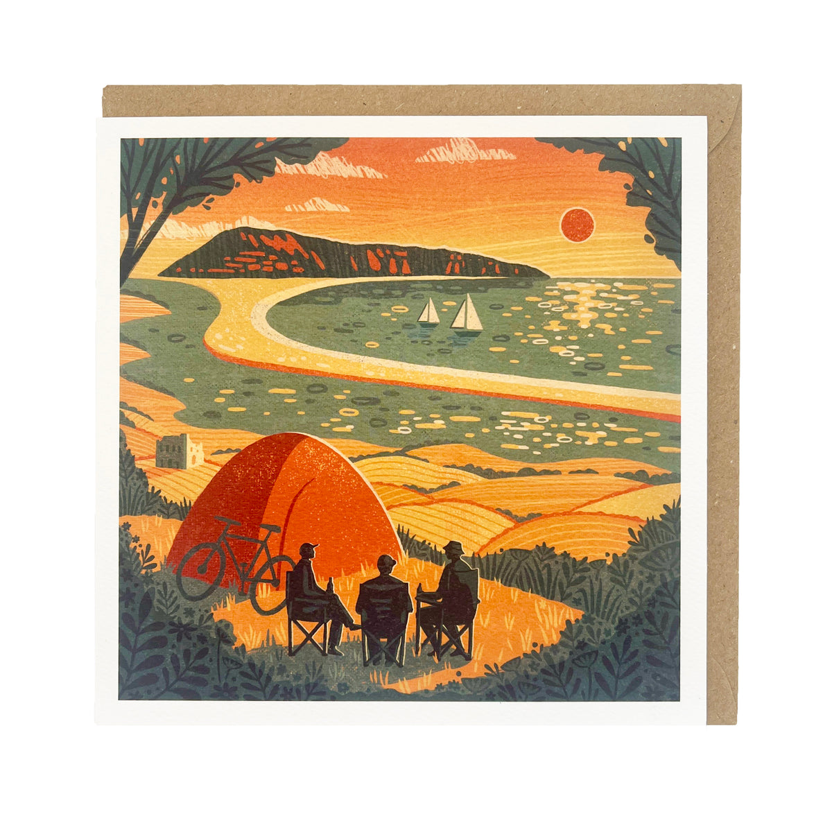 Natasha Robinson - "Camping Sunset" Square Greetings Card
