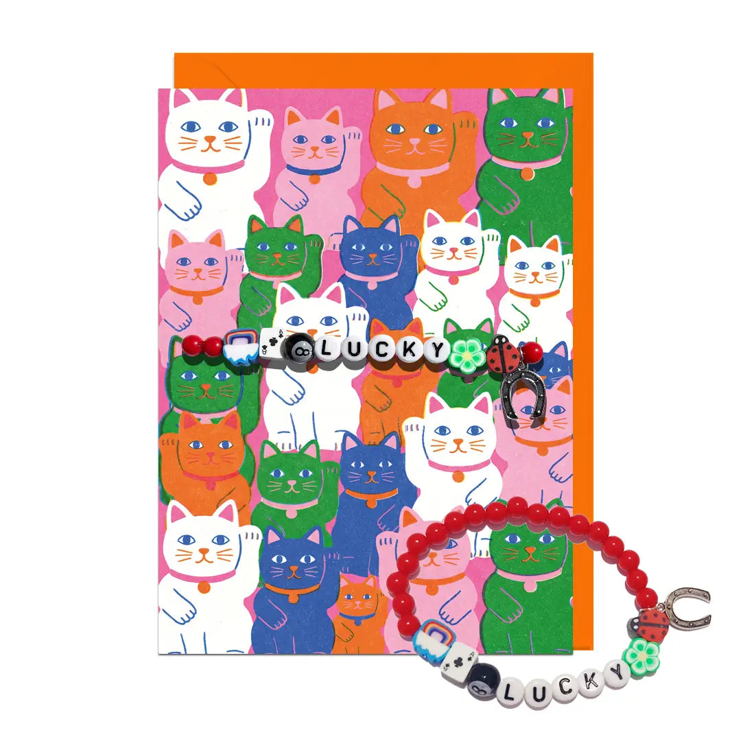 Jolly Awesome - 'Lucky Cat' A6 Bracelet Greetings Card